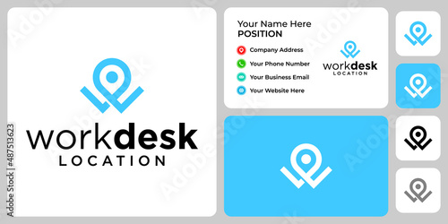 Letter W monogram location logo design with business card template.