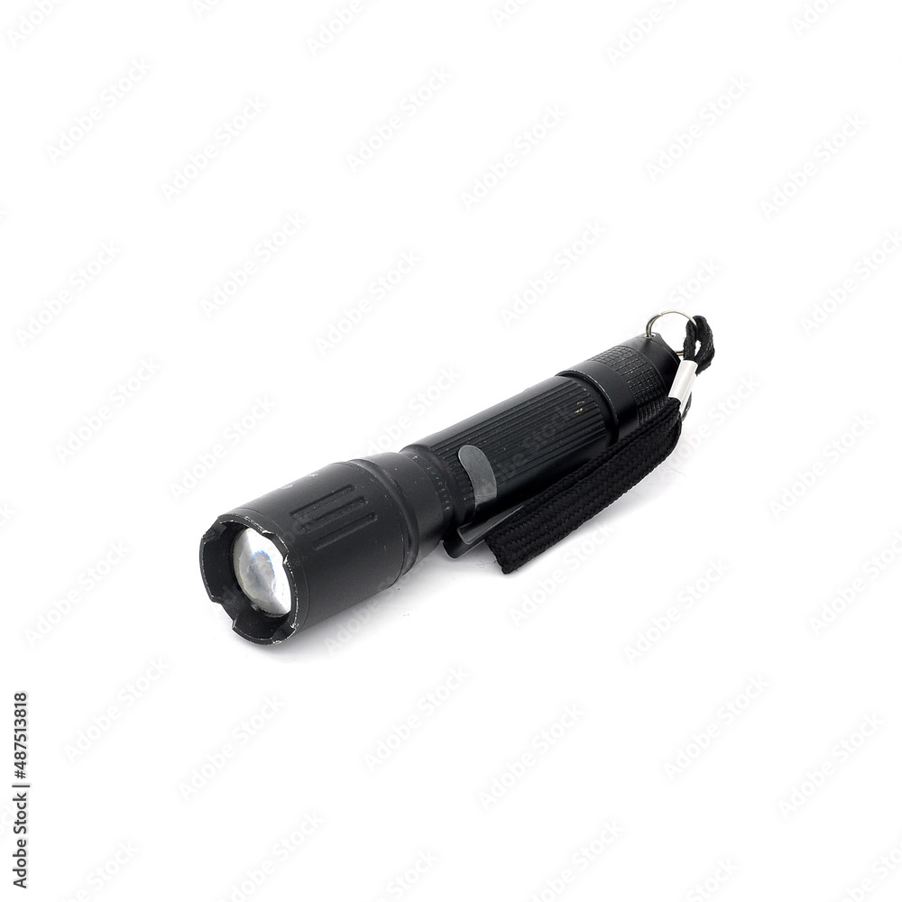 black flashlight isolated on white background black flashlight isolated on white background