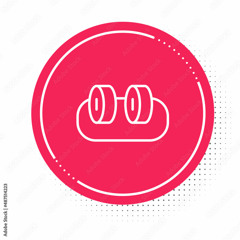 White line Sushi icon isolated on white background. Traditional Japanese food. Red circle button. Vector White line Sushi icon isolated on white background. Traditional Japanese food. Red circle button. Vector