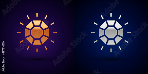 Gold and silver Diamond icon isolated on black background. Jewelry symbol. Gem stone. Vector