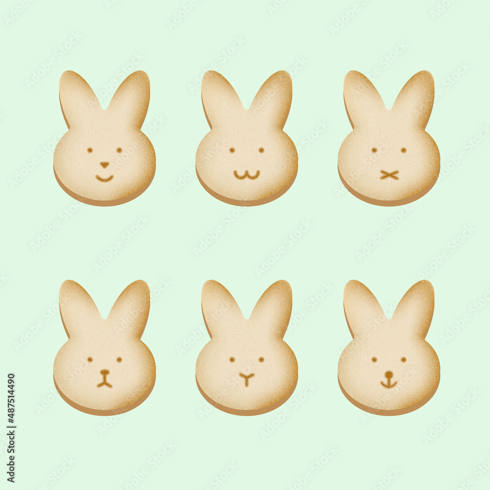 Set of six styles bunny face cookies element clipart. Set of six styles bunny face cookies element clipart.