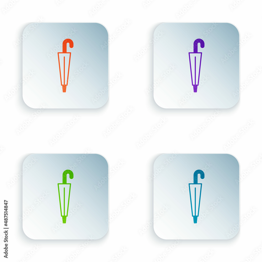 Color Classic elegant umbrella icon isolated on white background. Rain protection symbol. Set colorful icons in square buttons. Vector Color Classic elegant umbrella icon isolated on white background. Rain protection symbol. Set colorful icons in square buttons. Vector