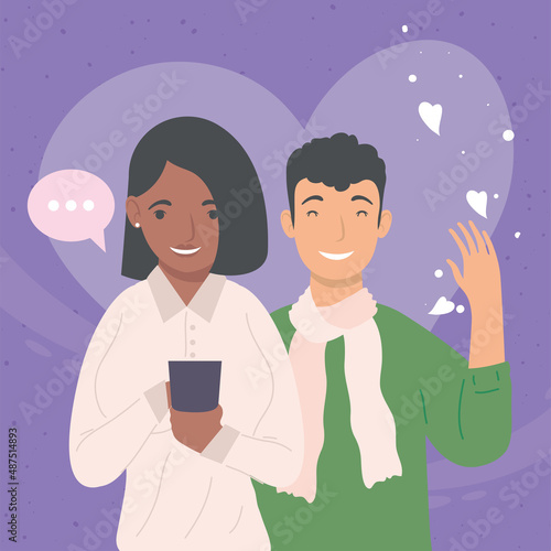 interracial couple using smartphones