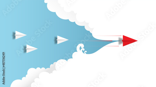 business accelerated concept with paper airplane on cloud illustration. 