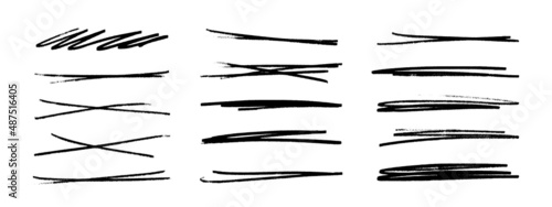 A set of strikethrough underlines. Brush stroke markers collection. Vector illustration of crossed scribble lines isolated on white background. photo
