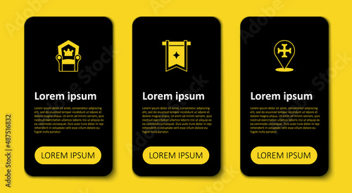 Set Crusade, Medieval flag and throne. Business infographic template. Vector