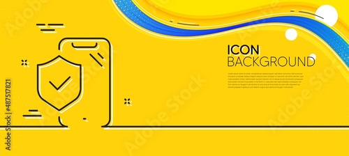 Phone insurance hand line icon. Abstract yellow background. Risk coverage sign. Device protection symbol. Minimal phone insurance line icon. Wave banner concept. Vector