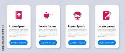 Set Cutting board and knife, Cooking pot on fire, and Cookbook. Business infographic template. Vector