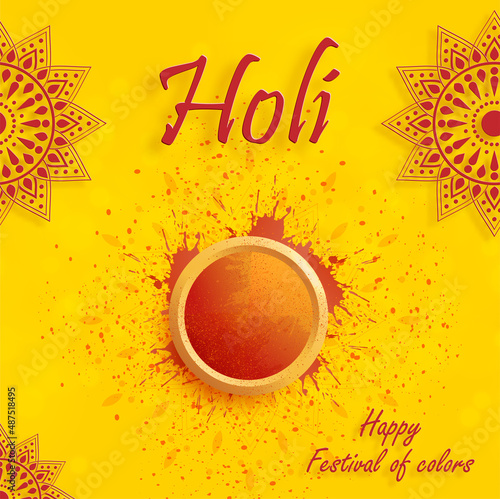 Happy Holi Festival, colorful gulal with powder color for the traditional Indian festival of colors with nice and creative design on color background