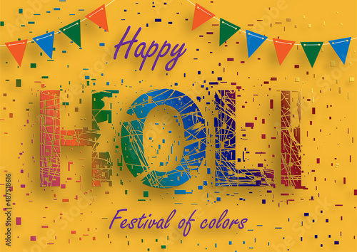 Happy Holi Festival, colorful gulal with powder color for the traditional Indian festival of colors with nice and creative design on color background
