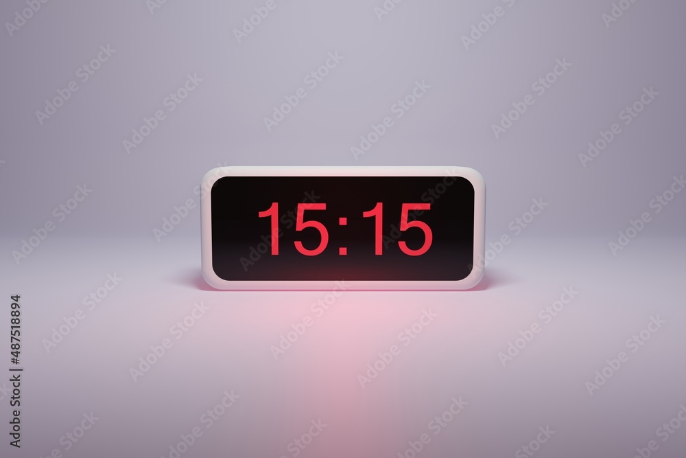 3d alarm clock displaying current time with hour and minute 15.15 15 am pm mid day - Digital clock with red numbers - Time to wake up, attend meeting or appointment 3d alarm clock displaying current time with hour and minute 15.15 15 am pm mid day - Digital clock with red numbers - Time to wake up, attend meeting or appointment