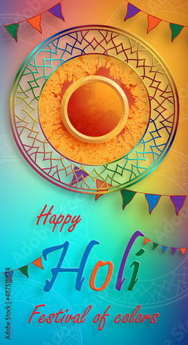 Happy Holi Festival, colorful gulal with powder color for the traditional Indian festival of colors with nice and creative design on color background