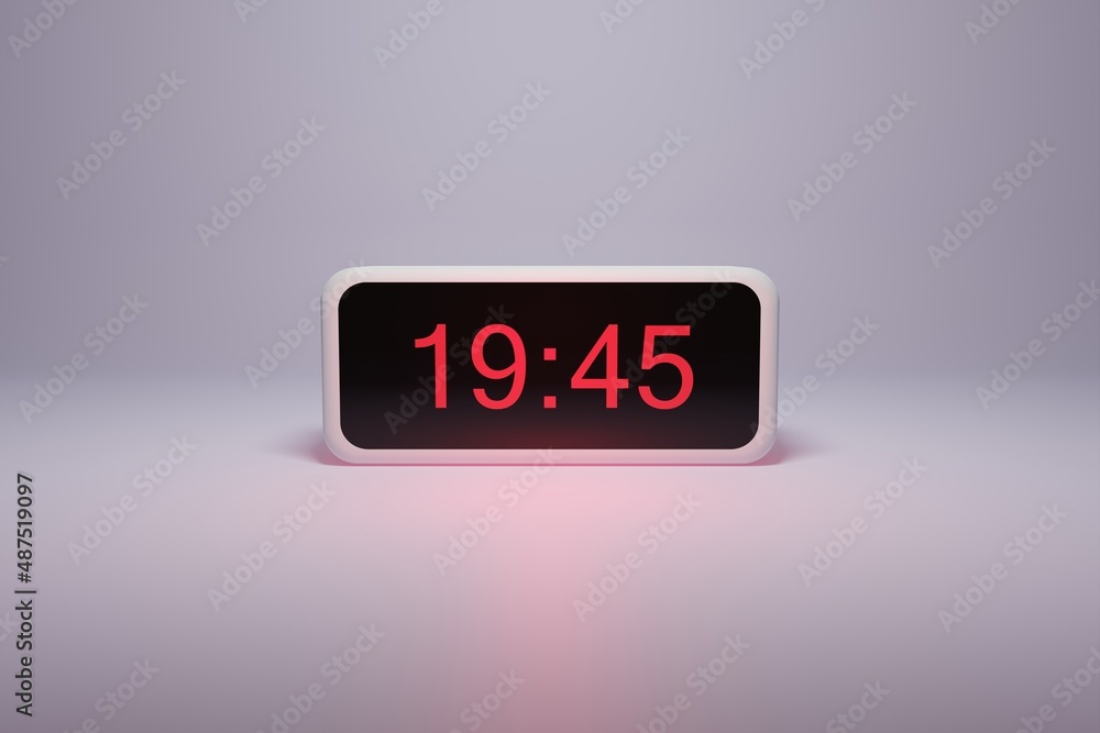 3d alarm clock displaying current time with hour and minute 19.45 19 am pm mid day - Digital clock with red numbers - Time to wake up, attend meeting or appointment 3d alarm clock displaying current time with hour and minute 19.45 19 am pm mid day - Digital clock with red numbers - Time to wake up, attend meeting or appointment
