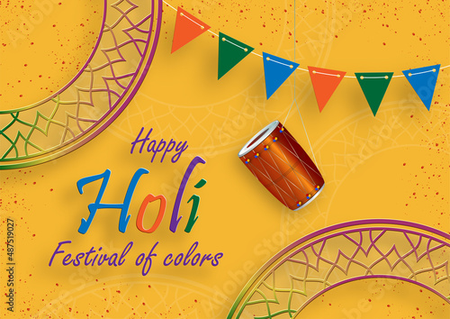 Happy Holi Festival, colorful gulal with powder color for the traditional Indian festival of colors with nice and creative design on color background