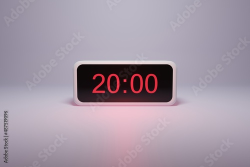 3d alarm clock displaying current time with hour and minute 20.00 20 am pm mid day - Digital clock with red numbers - Time to wake up, attend meeting or appointment