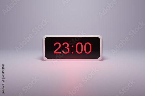 3d alarm clock displaying current time with hour and minute 23.00 23 am pm mid day - Digital clock with red numbers - Time to wake up, attend meeting or appointment