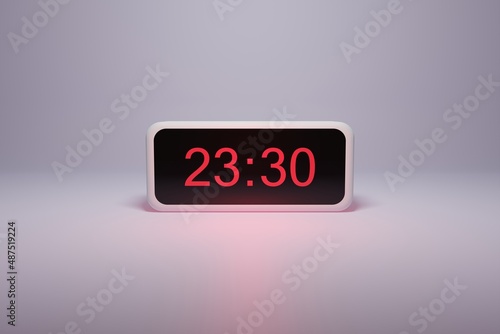 3d alarm clock displaying current time with hour and minute 23.30 23 am pm mid day - Digital clock with red numbers - Time to wake up, attend meeting or appointment