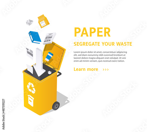Sortng paper waste. Recycling, segregate and proper use of waste. Landing page and graphic elements for website. Concern for nature and future, eco activists. Cartoon flat vector illustration