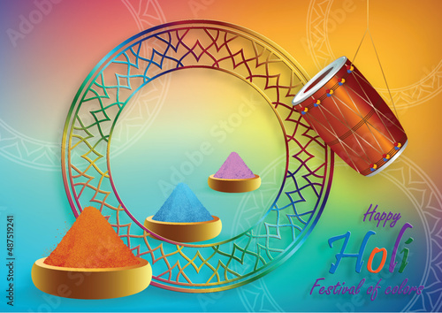 Happy Holi Festival, colorful gulal with powder color for the traditional Indian festival of colors with nice and creative design on color background