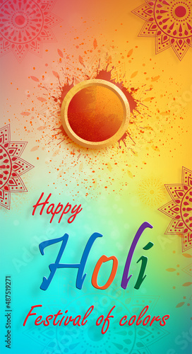 Happy Holi Festival, colorful gulal with powder color for the traditional Indian festival of colors with nice and creative design on color background