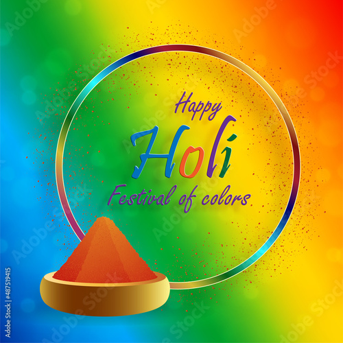 Happy Holi Festival, colorful gulal with powder color for the traditional Indian festival of colors with nice and creative design on color background