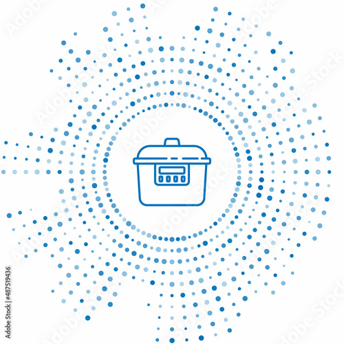 Blue line Slow cooker icon isolated on white background. Electric pan. Abstract circle random dots. Vector