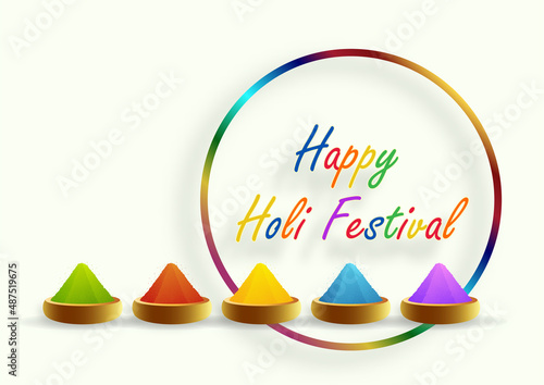 Happy Holi Festival, colorful gulal with powder color for the traditional Indian festival of colors with nice and creative design on color background