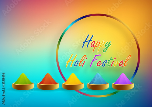 Happy Holi Festival, colorful gulal with powder color for the traditional Indian festival of colors with nice and creative design on color background
