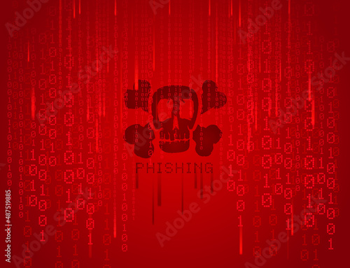 phishing attack on a red background computer virus skull 