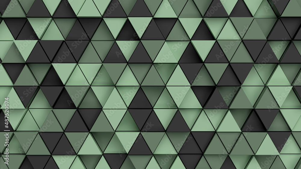 Fototapeta premium Background of black and green triangles. 3d render illustration