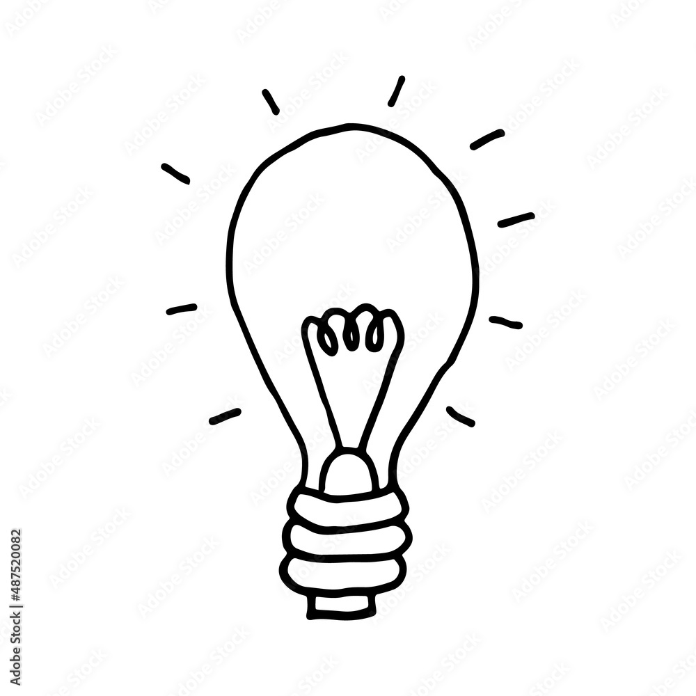 Burning light bulb isolated on a white background. Business idea. Doodle vector illustration. Burning light bulb isolated on a white background. Business idea. Doodle vector illustration.