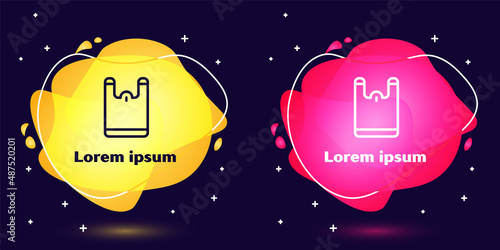 Set line Plastic bag icon isolated on blue background. Disposable cellophane and polythene package prohibition sign. Abstract banner with liquid shapes. Vector