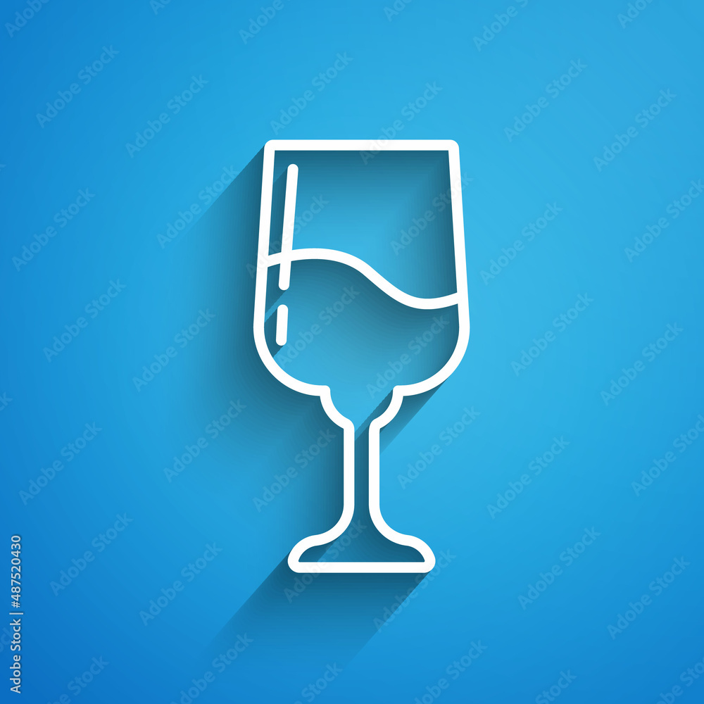 White line Jewish goblet icon isolated on blue background. Jewish wine cup for kiddush. Kiddush cup for Shabbat. Long shadow. Vector White line Jewish goblet icon isolated on blue background. Jewish wine cup for kiddush. Kiddush cup for Shabbat. Long shadow. Vector