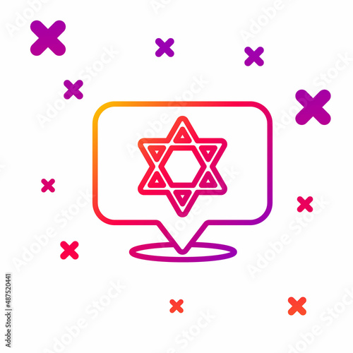 Color line Star of David icon isolated on white background. Jewish religion symbol. Symbol of Israel. Gradient random dynamic shapes. Vector