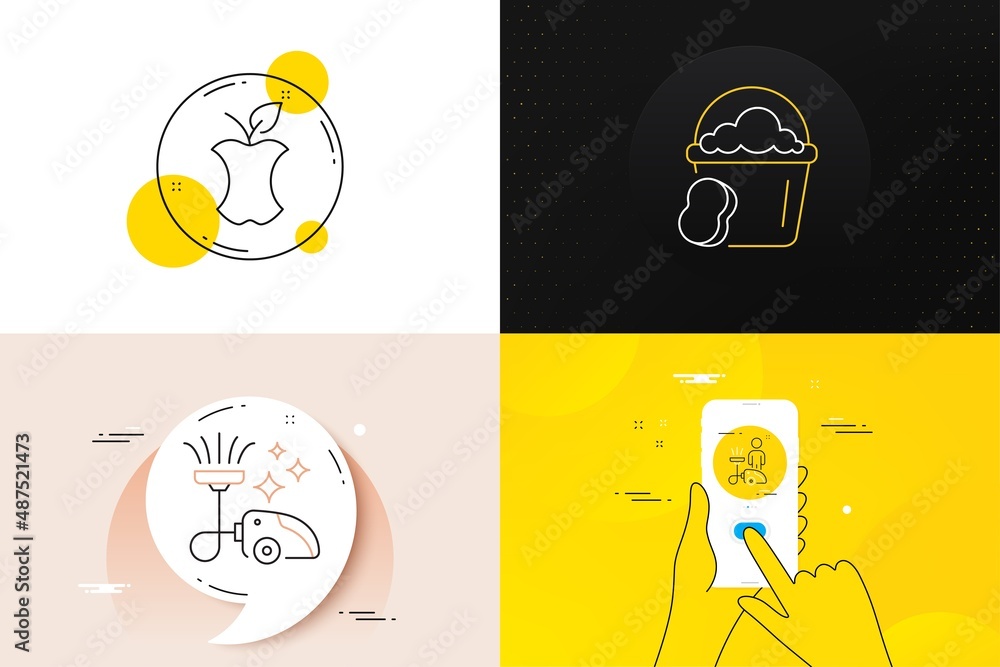 Minimal set of Organic waste, Sponge and Cleaning line icons. Phone screen, Quote banners. Vacuum cleaner icons. For web development. Leftover food, Cleaner bucket, Clean service. Vacuum-clean. Vector Minimal set of Organic waste, Sponge and Cleaning line icons. Phone screen, Quote banners. Vacuum cleaner icons. For web development. Leftover food, Cleaner bucket, Clean service. Vacuum-clean. Vector