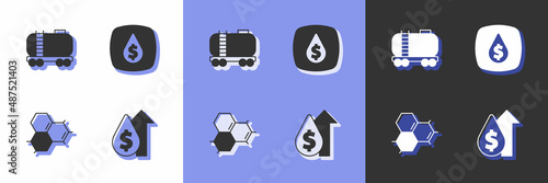 Set Oil price increase, railway cistern, Molecule oil and drop with dollar symbol icon. Vector