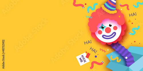 April Fools Day with Clown Character in paper cut style Fototapeta