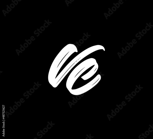 White Vector Letters Logo Brush Handlettering Calligraphy Style In Black Background Initial vc