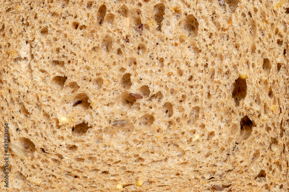 The texture of bread with seeds for a healthy diet