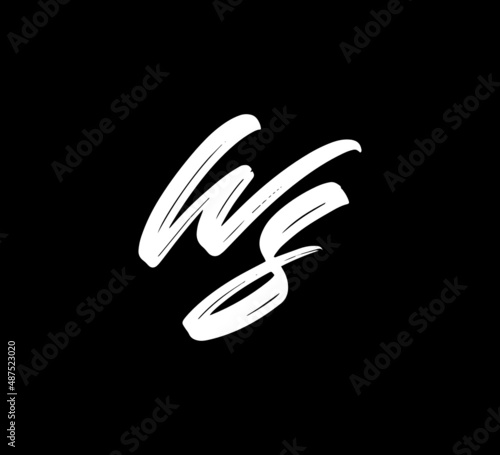 White Vector Letters Logo Brush Handlettering Calligraphy Style In Black Background Initial ws photo