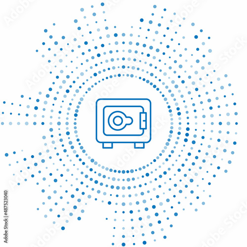 Blue line Safe icon isolated on white background. The door safe a bank vault with a combination lock. Reliable Data Protection. Abstract circle random dots. Vector