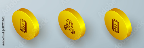 Set Isometric line Taxi mobile app, waiting time and icon. Vector