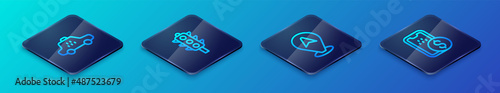 Set Isometric line Location taxi car, Taxi, Mobile banking and Traffic light icon. Vector