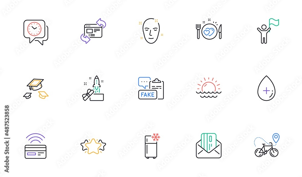 Innovation, Oil serum and Refrigerator line icons for website, printing. Collection of Clock, Sunset, Refresh website icons. Romantic dinner, Star, Leadership web elements. Vector Innovation, Oil serum and Refrigerator line icons for website, printing. Collection of Clock, Sunset, Refresh website icons. Romantic dinner, Star, Leadership web elements. Vector
