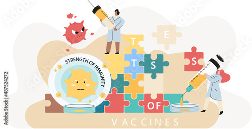 Antivirus vaccine. Scientists conducting scientific researches, laboratory assistants test tubes working in medical lab researchers making chemical experiments test liquids and equipment. Virus in lab