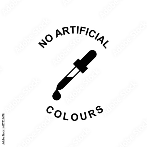No artificial colours label icon in black flat glyph, filled style isolated on white background
