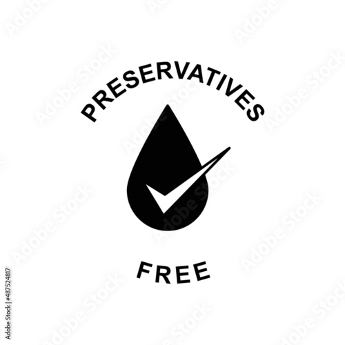 preservatives free label icon in black flat glyph, filled style isolated on white background