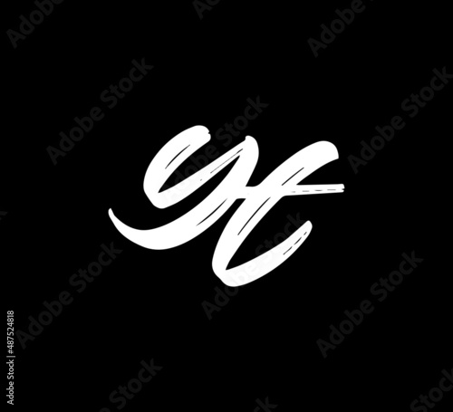 White Vector Letters Logo Brush Handlettering Calligraphy Style In Black Background Initial yt