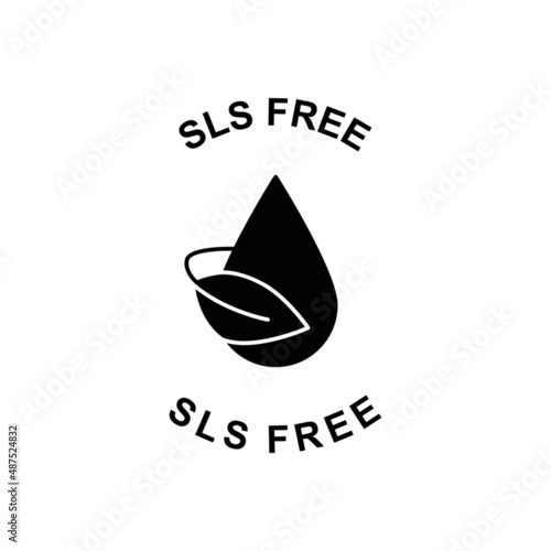 SLS  free label, sodium lauryl sulfate free icon in black flat glyph, filled style isolated on white background