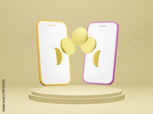 Mobile Banking. Money payment transfer concept. Wallet Mobile for cashless payment. 3D Rendering 